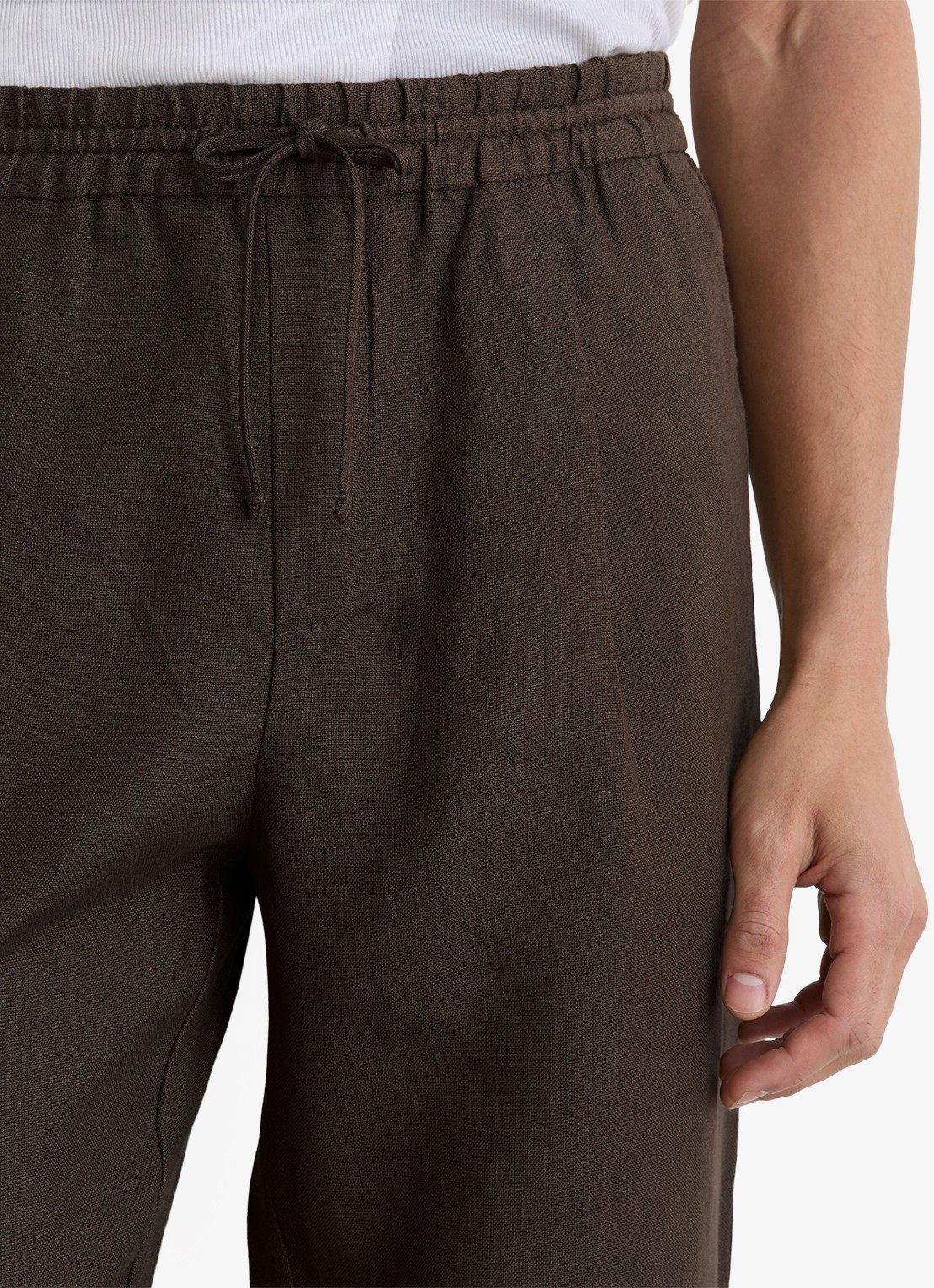 Reiss Barges straight fit pantalon van linnen - detail 5 chocoladebruin