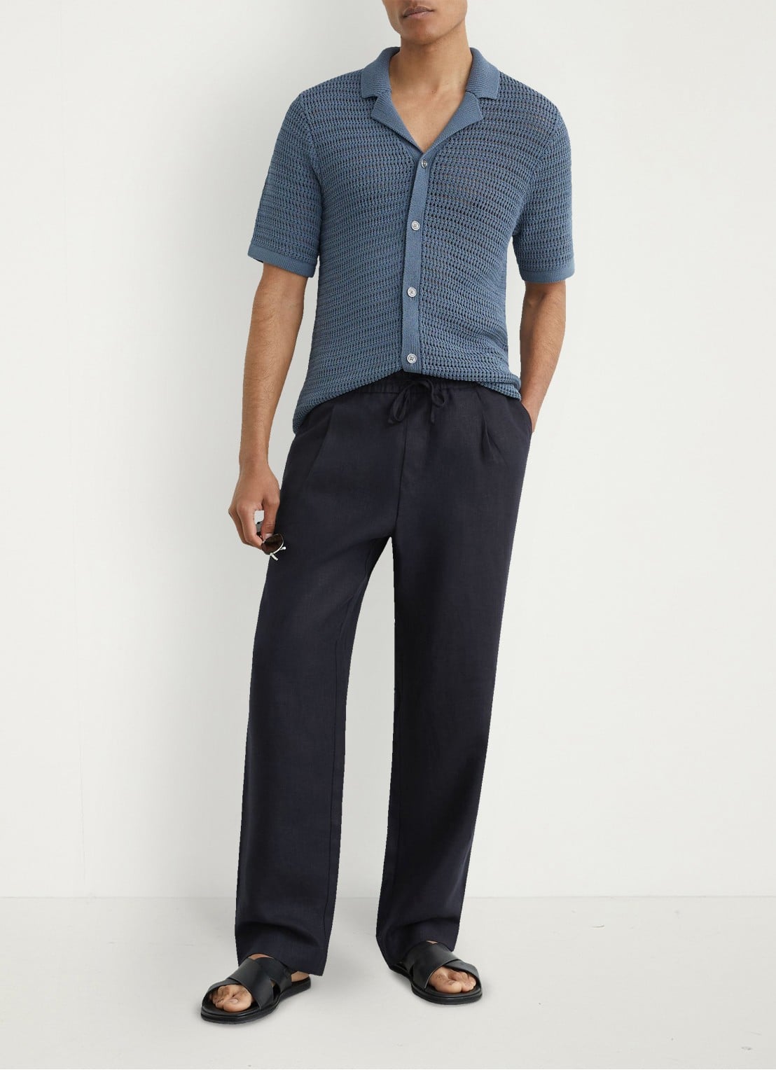 Reiss Barges straight fit pantalon van linnen - voorkant 2 navy / blauw