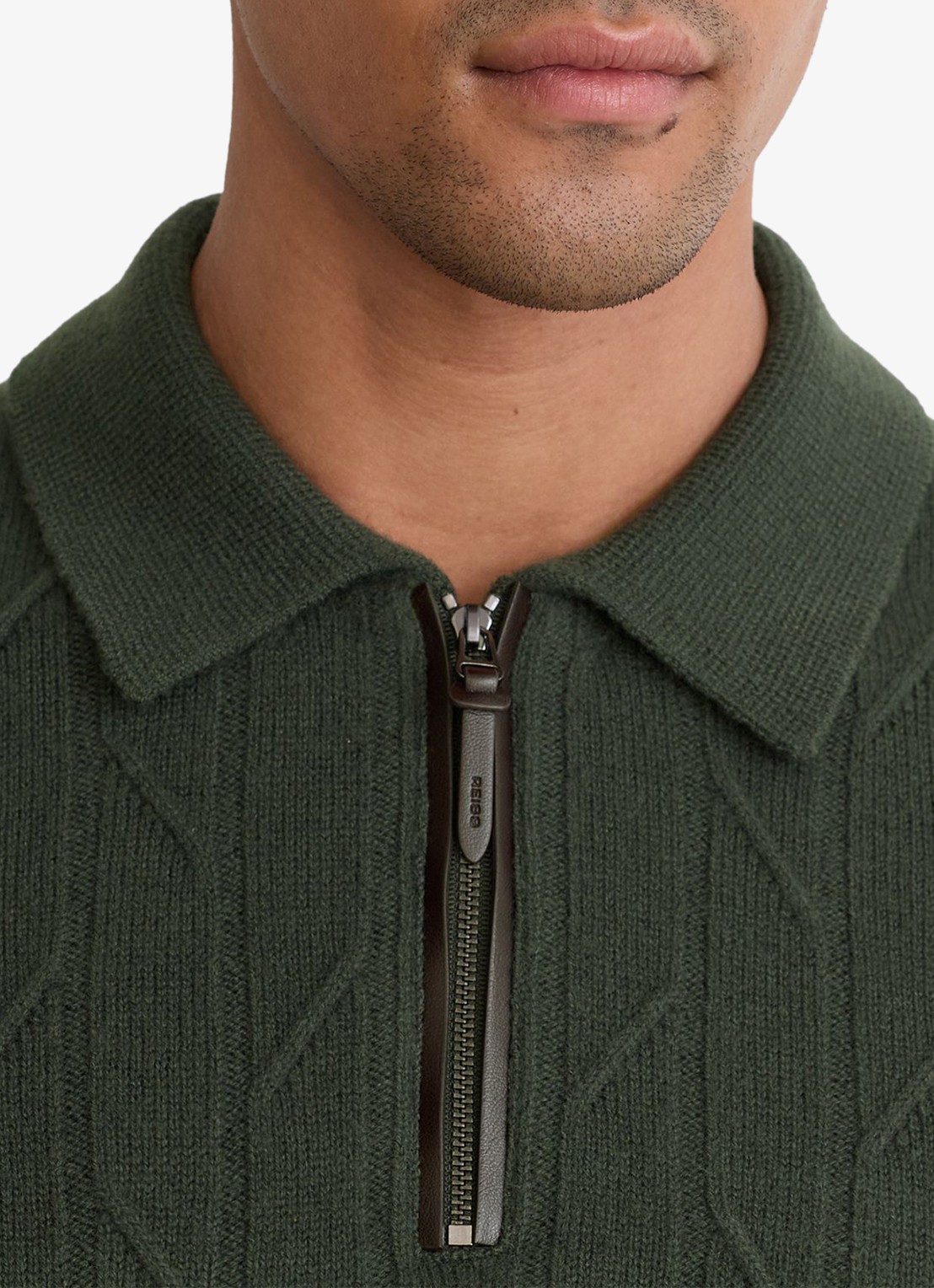 Reiss Barstow ribgebreide trui van wol met polokraag - detail 3 donkergroen