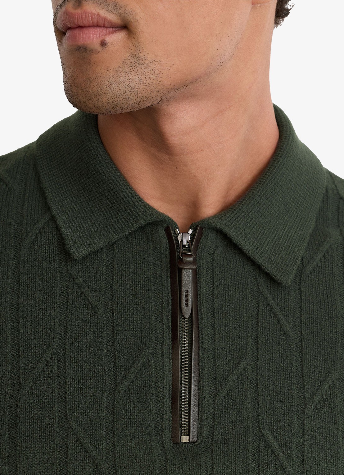 Reiss Barstow ribgebreide trui van wol met polokraag - detail 4 donkergroen