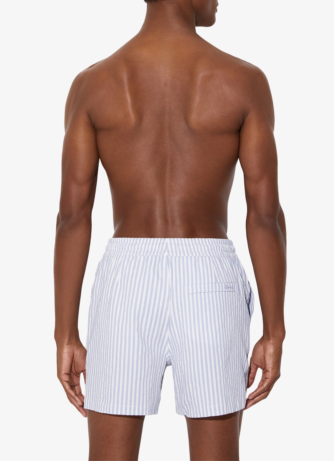 Reiss Bay Seesucker zwemshort met streepprint  - achterkant 3 lichtblauw