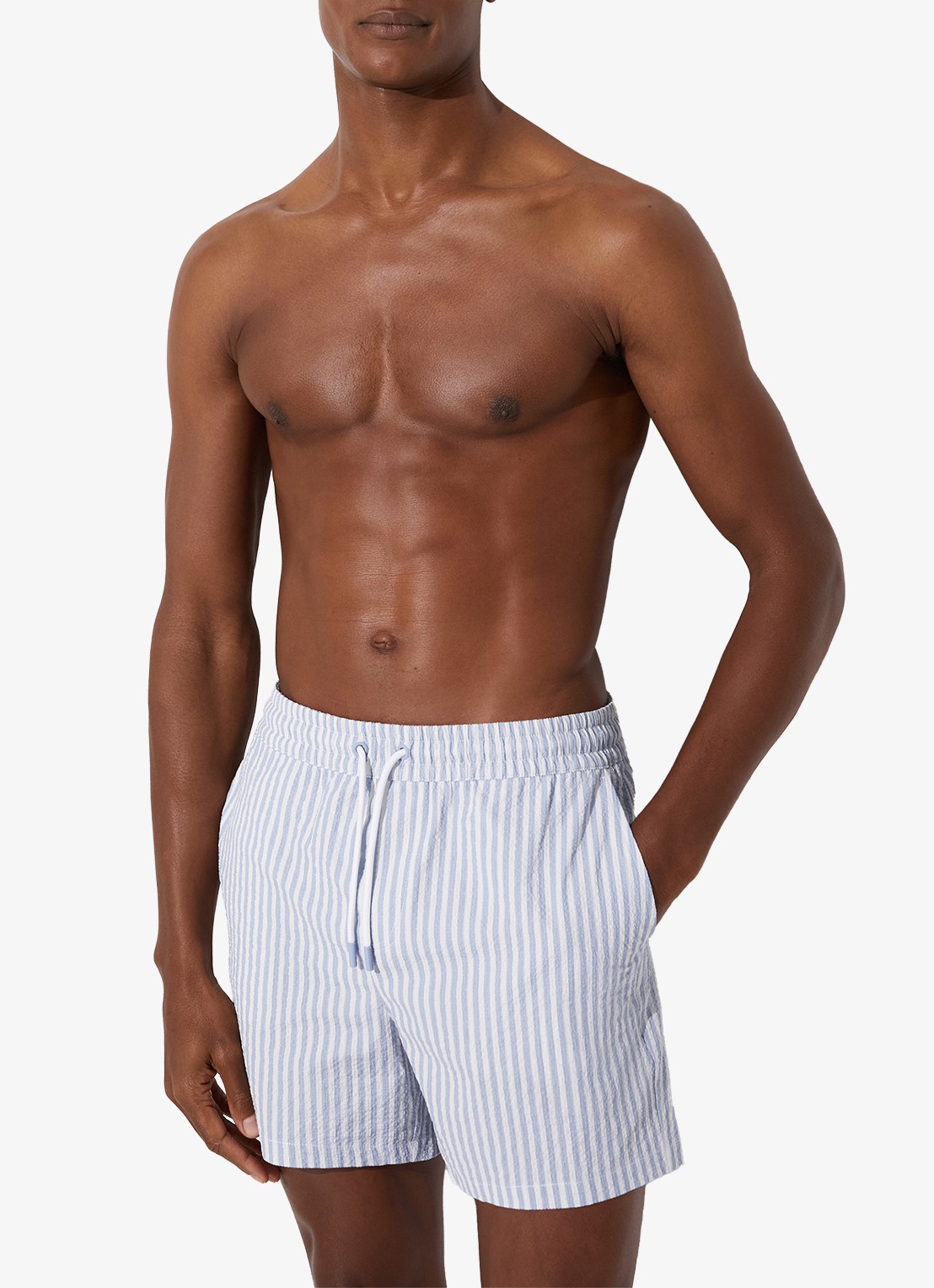 Reiss Bay Seesucker zwemshort met streepprint  - detail 4 lichtblauw