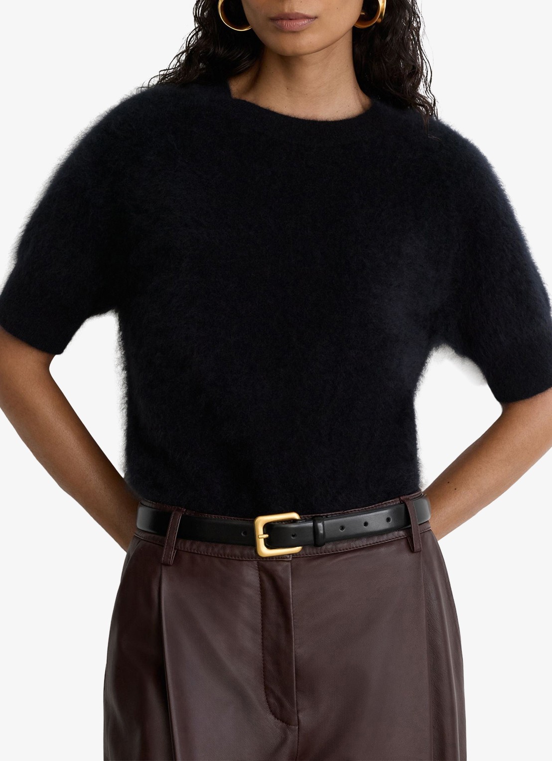 Reiss Beatrice riem van leer - voorkant 5 black / zwart