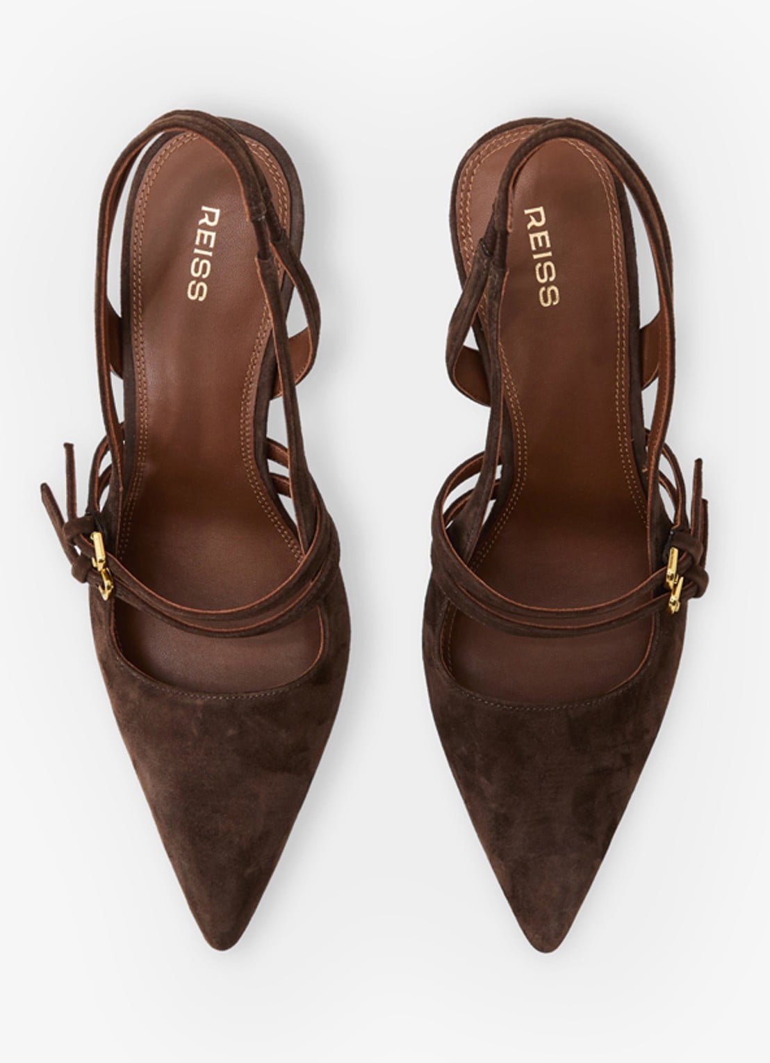 Reiss Beatrice sling-back van suède - detail 3 chocoladebruin