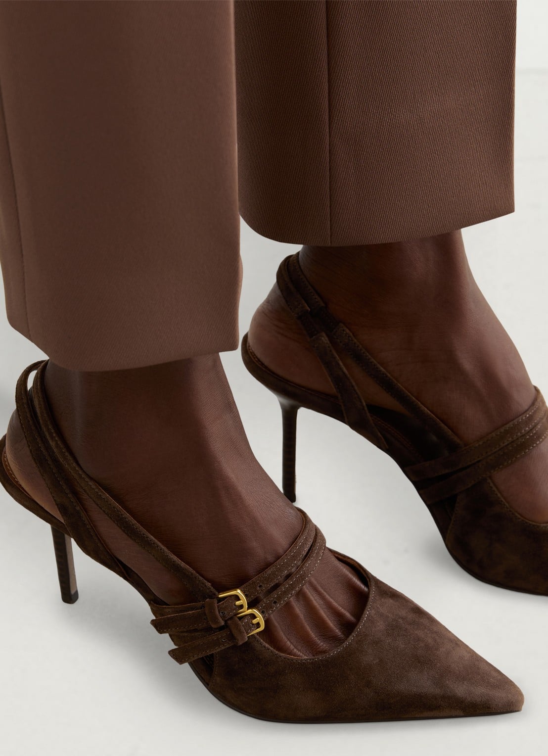 Reiss Beatrice sling-back van suède - voorkant 2 chocoladebruin