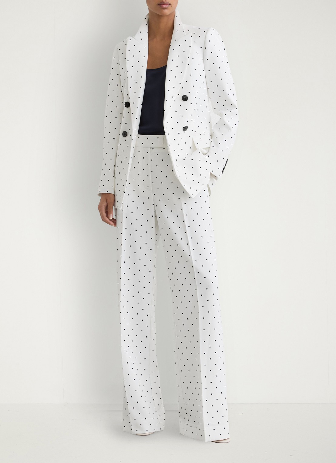 Reiss Beatrix double-breasted blazer met stippenprint - voorkant 6 wit