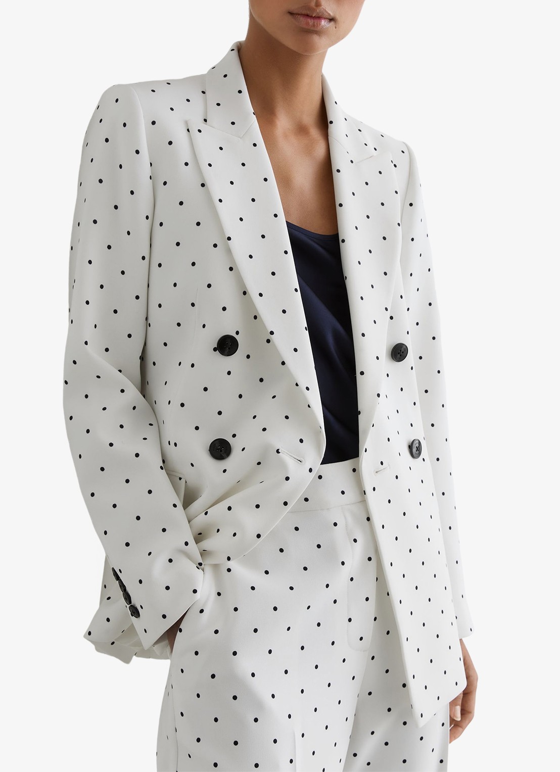 Reiss Beatrix double-breasted blazer met stippenprint - detail 3 wit