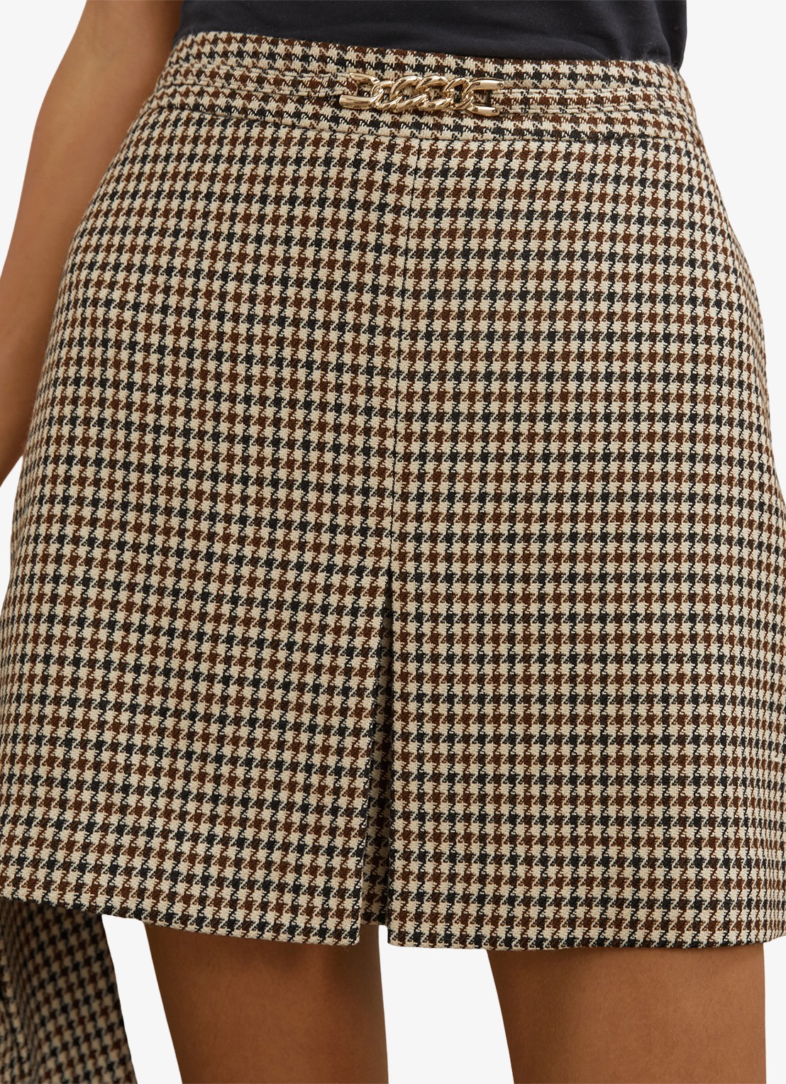 Reiss Beatrix minirok in wolblend met pied-de-poule dessin  - detail 4 beige