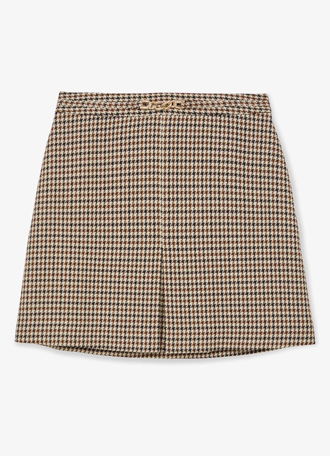 Reiss Beatrix minirok in wolblend met pied-de-poule dessin  - voorkant beige