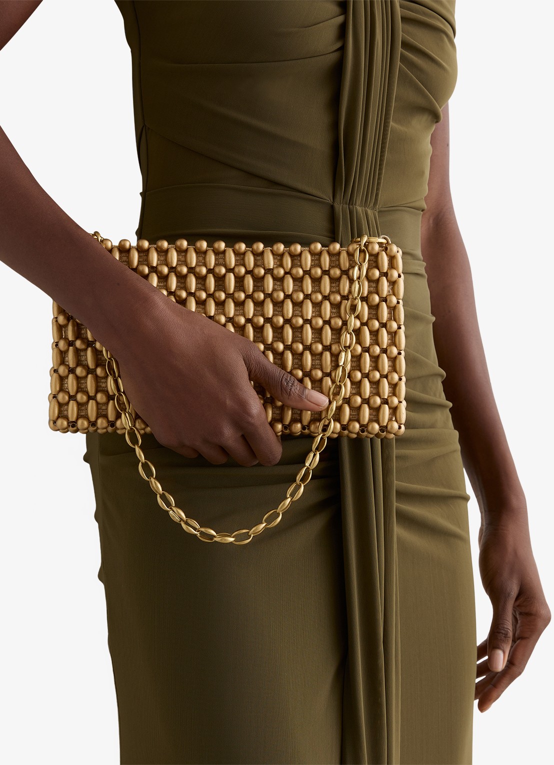 Reiss Beatrix schoudertas met kralendecoratie - voorkant 6 goud