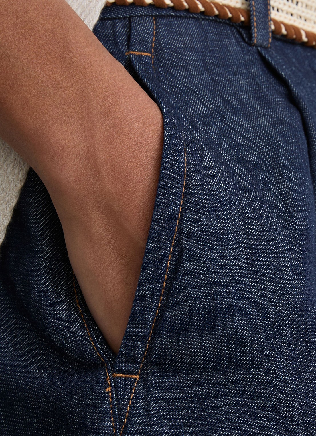 Reiss Beau high waist wide fit korte broek met ceintuur - detail 5 indigo