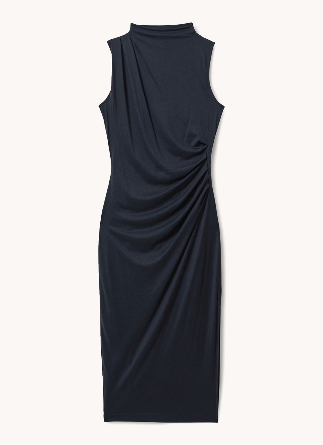Reiss Beaux midi jurk met plooidetail - voorkant 2 donkerblauw