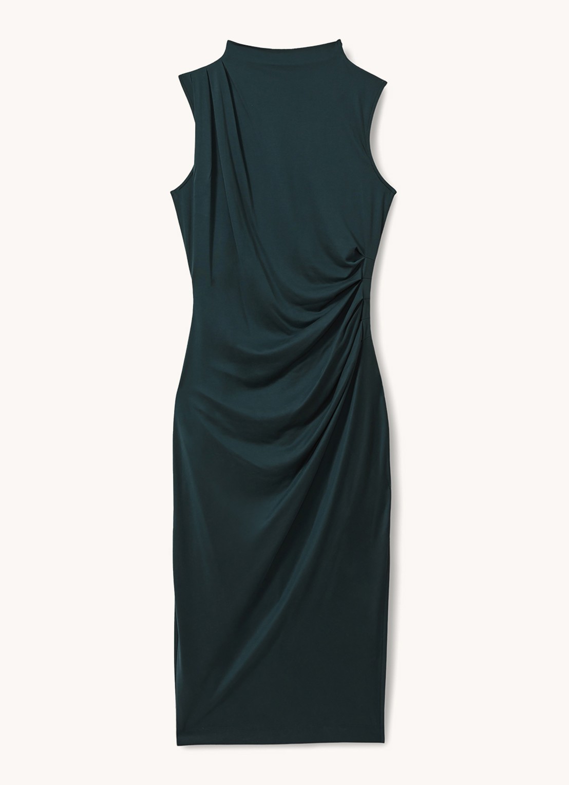 Reiss Beaux midi jurk met plooidetail - voorkant donkergroen