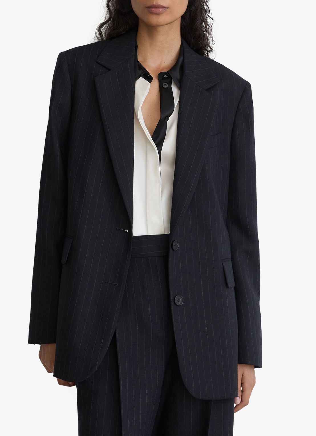 Reiss Beck single-breasted blazer van wol met streepprint - detail 2 blauw