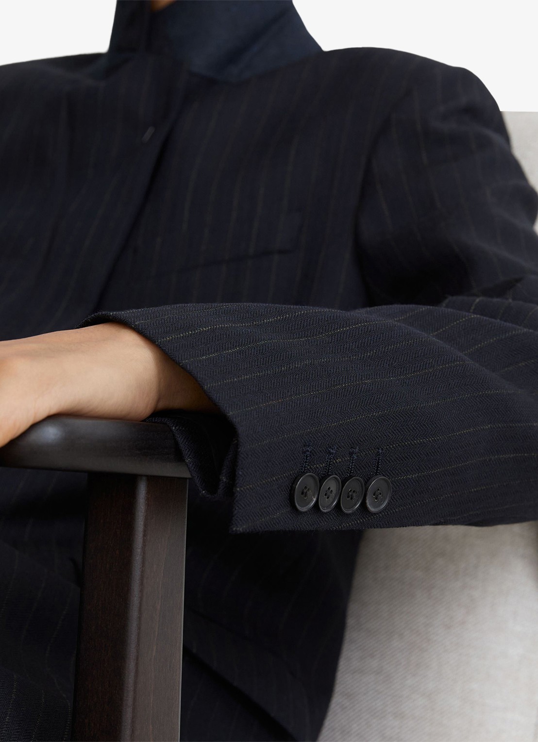 Reiss Beck single-breasted blazer van wol met streepprint - detail 4 blauw