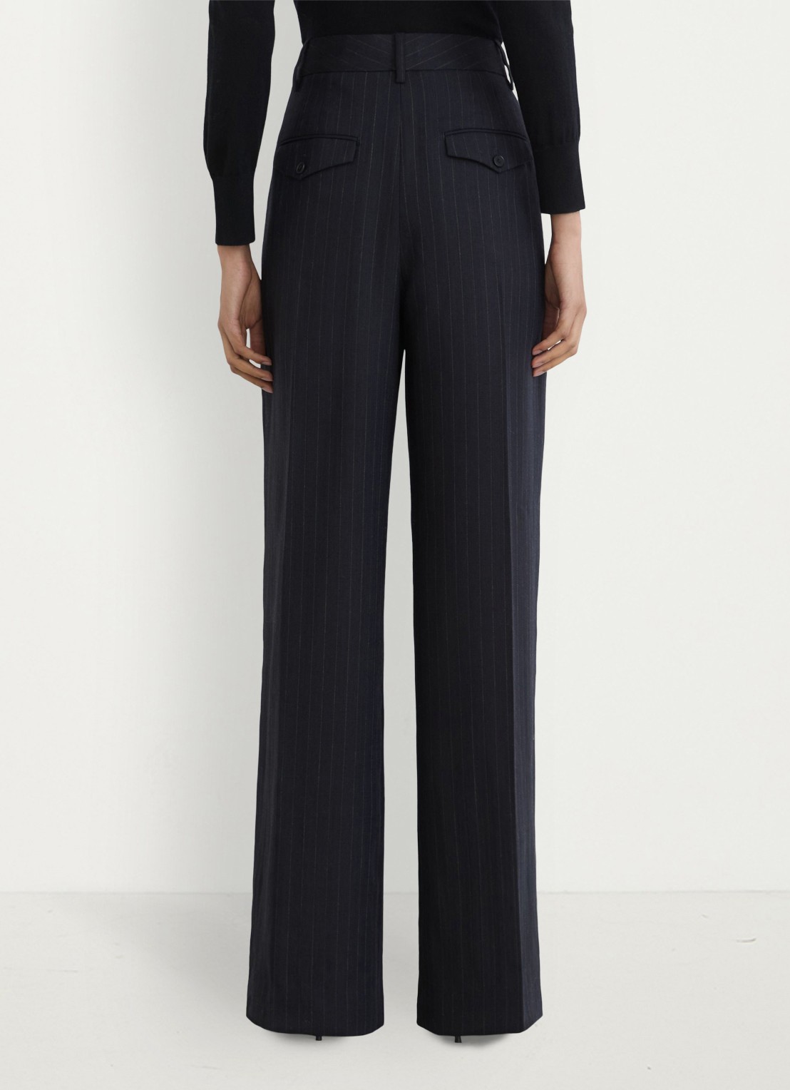 Reiss Beck wide leg pantalon van wol met streepprint - achterkant 7 blauw
