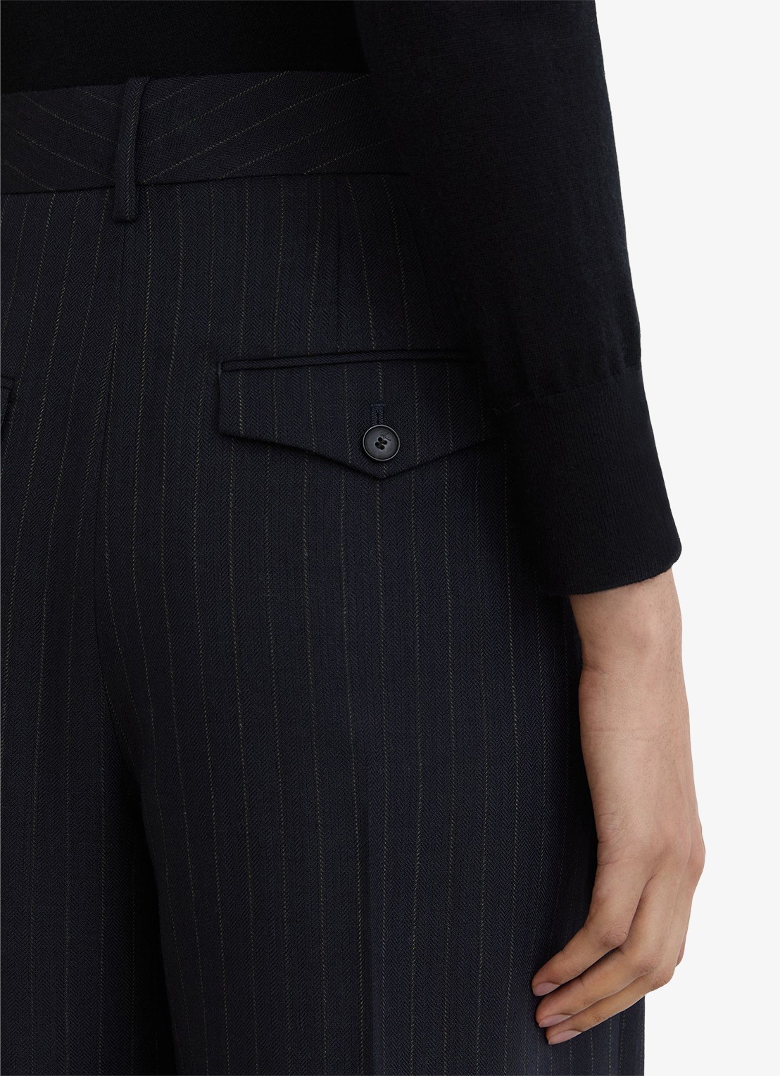 Reiss Beck wide leg pantalon van wol met streepprint - detail 4 blauw