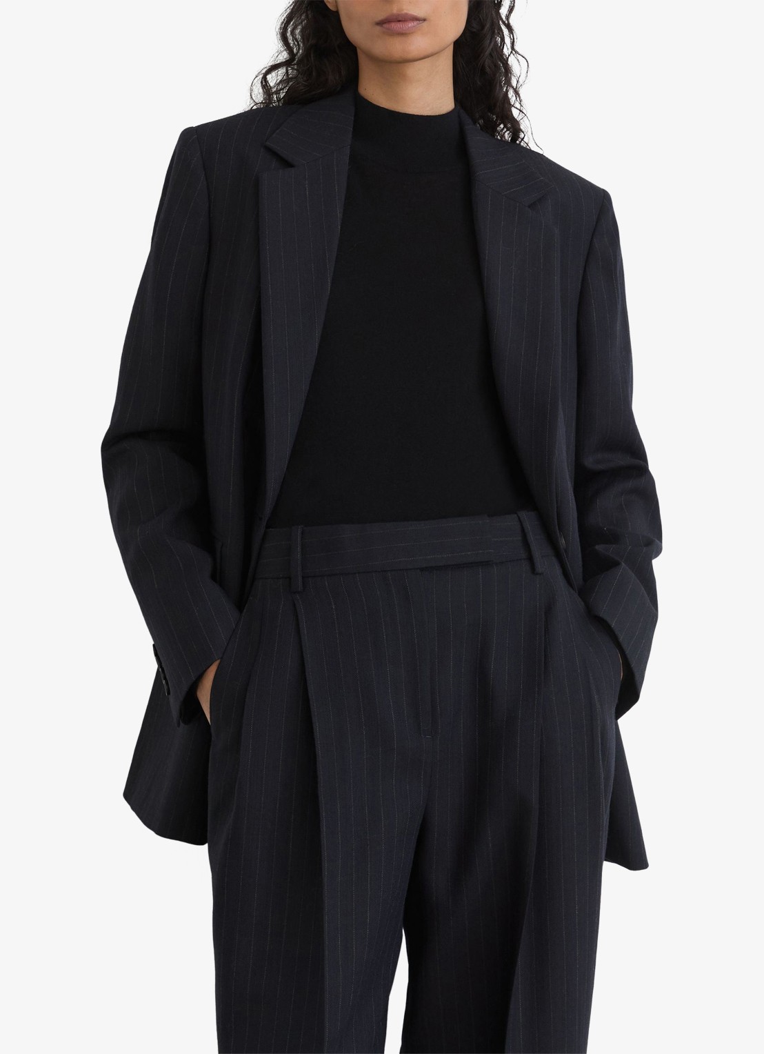 Reiss Beck wide leg pantalon van wol met streepprint - detail 5 blauw