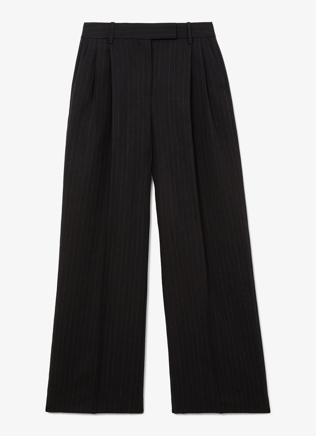 Reiss Beck wide leg pantalon van wol met streepprint - voorkant blauw