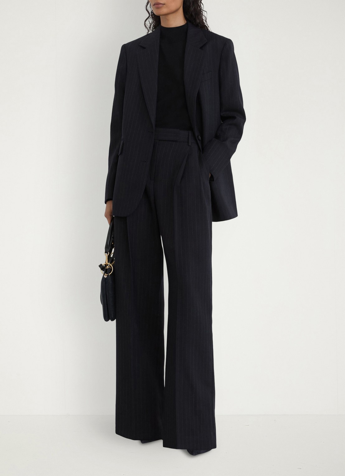 Reiss Beck wide leg pantalon van wol met streepprint - voorkant 2 blauw