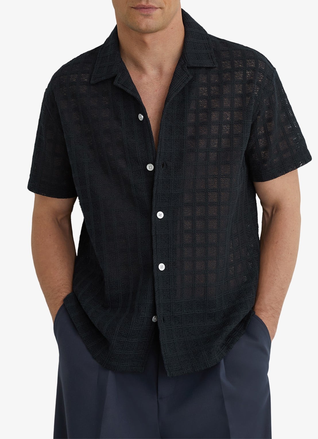 Reiss Belardo overhemd met structuur - detail 3 donkerblauw