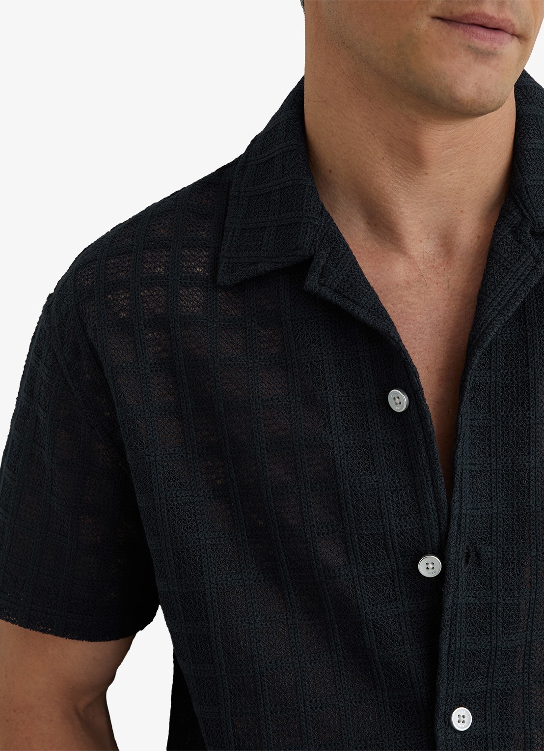 Reiss Belardo overhemd met structuur - detail 4 donkerblauw