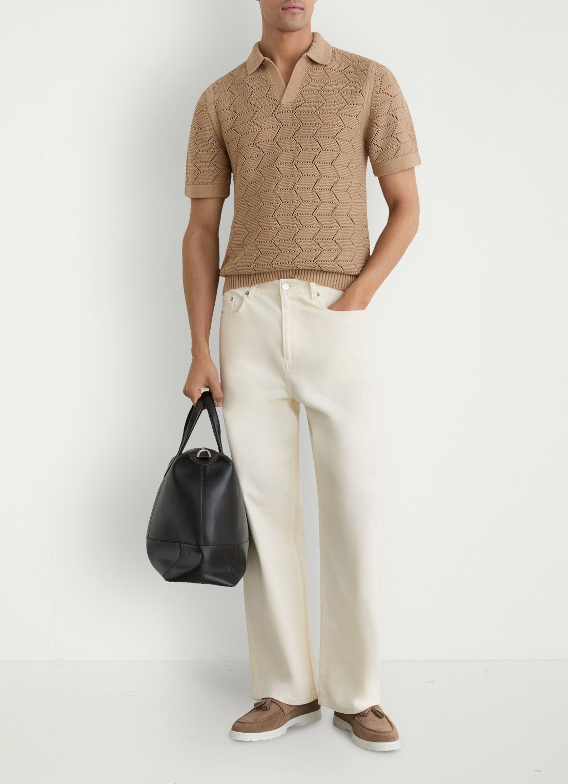 Reiss Belford regular fit polo in katoenblend - voorkant 6 camel