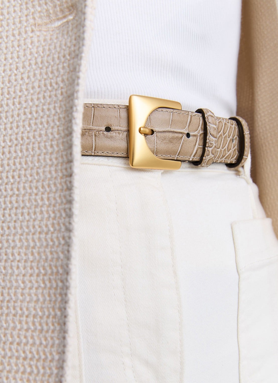Reiss Belinda riem van leer met crocostructuur  - detail 4 grijs