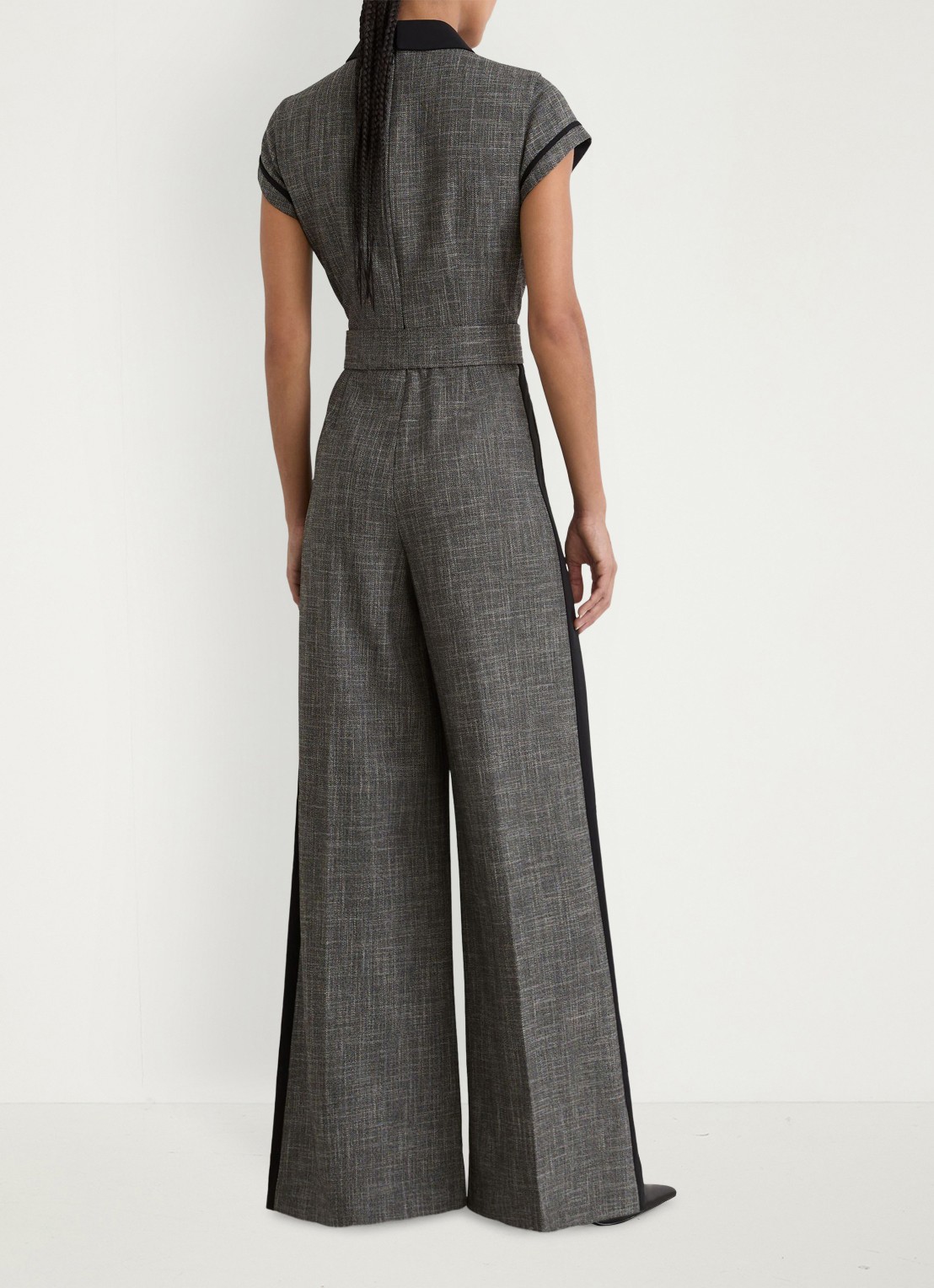 Reiss Bella Collared wide fit jumpsuit met ceintuur - achterkant grijs