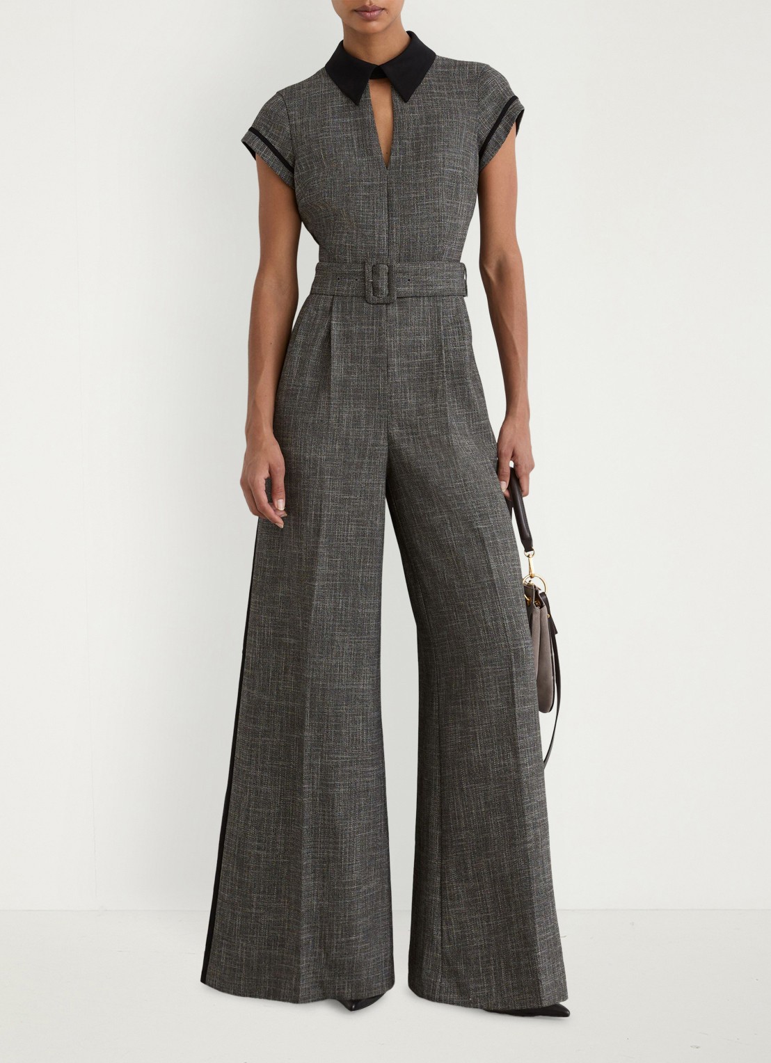 Reiss Bella Collared wide fit jumpsuit met ceintuur - detail 3 grijs