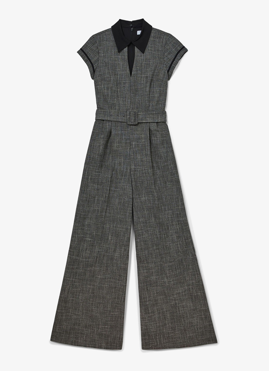 Reiss Bella Collared wide fit jumpsuit met ceintuur - voorkant 2 grijs