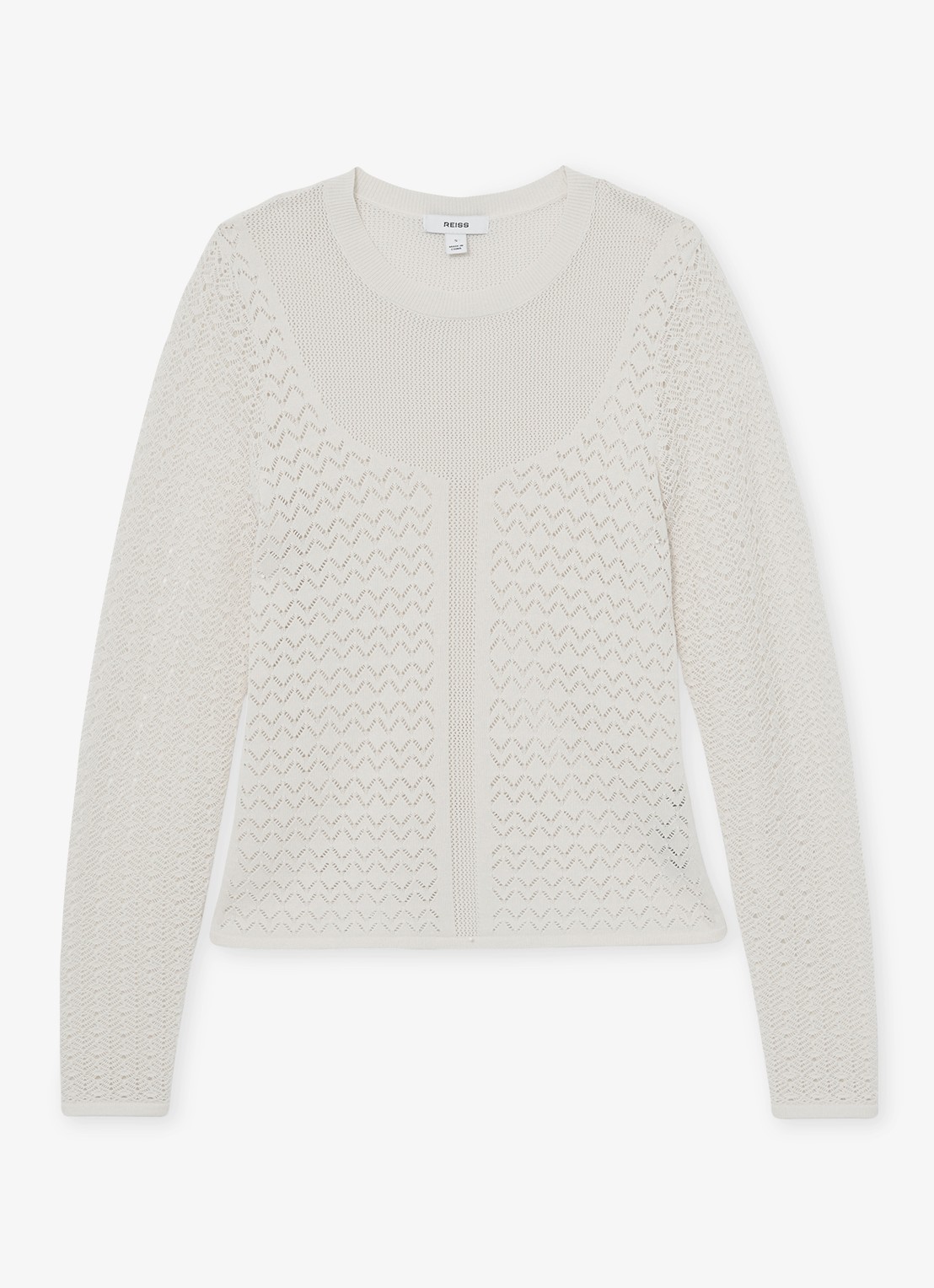 Reiss Bella longsleeve met opengewerkt dessin - voorkant 2 ivoor