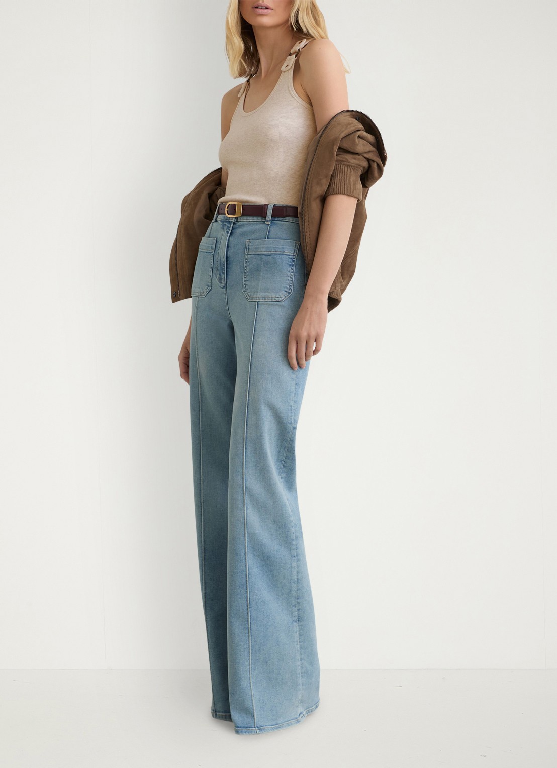 Reiss Bella ribgebreide tanktop met ringdetail - voorkant 7 creme
