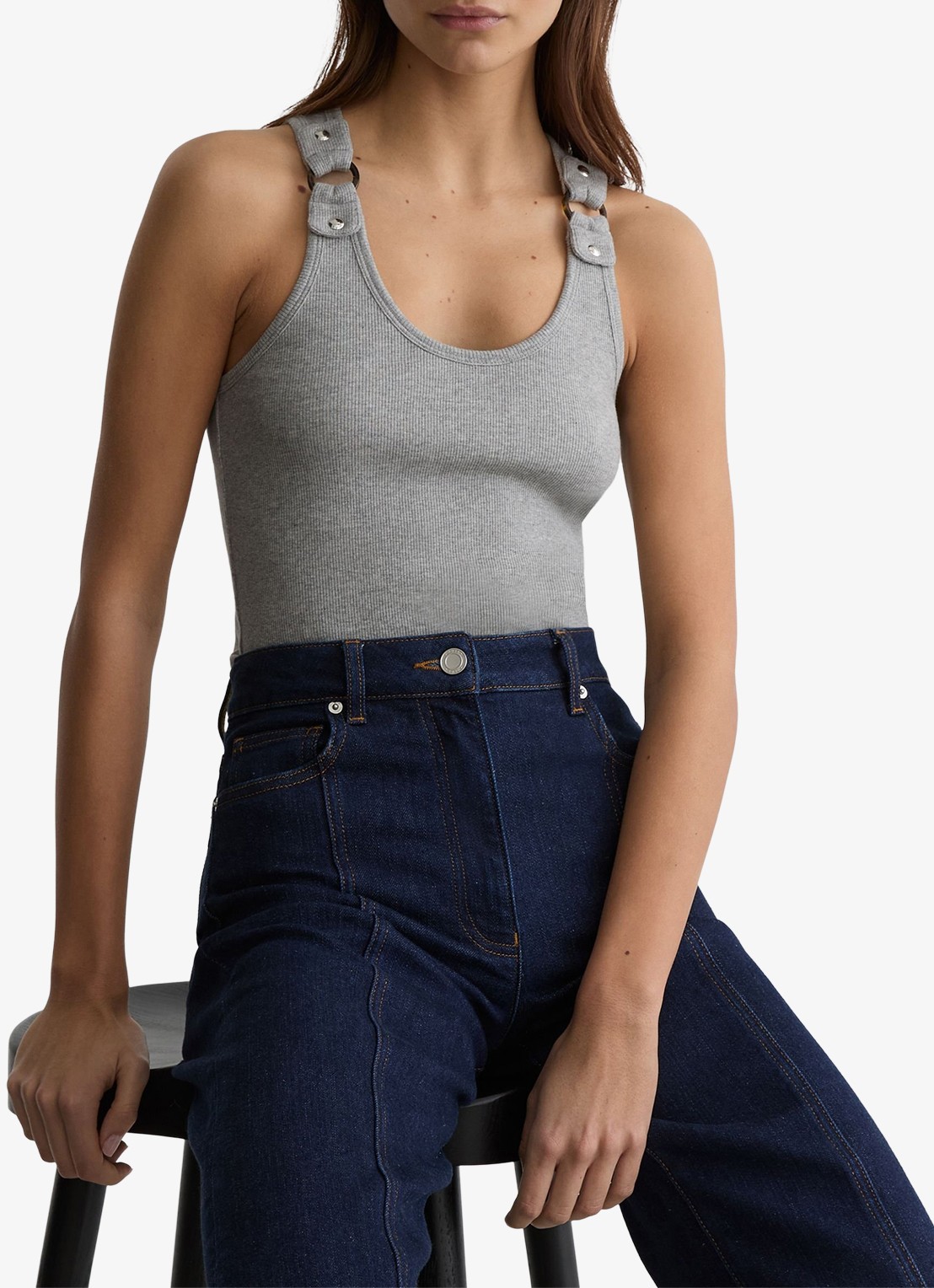 Reiss Bella ribgebreide tanktop met ringdetail - detail 4 grijs