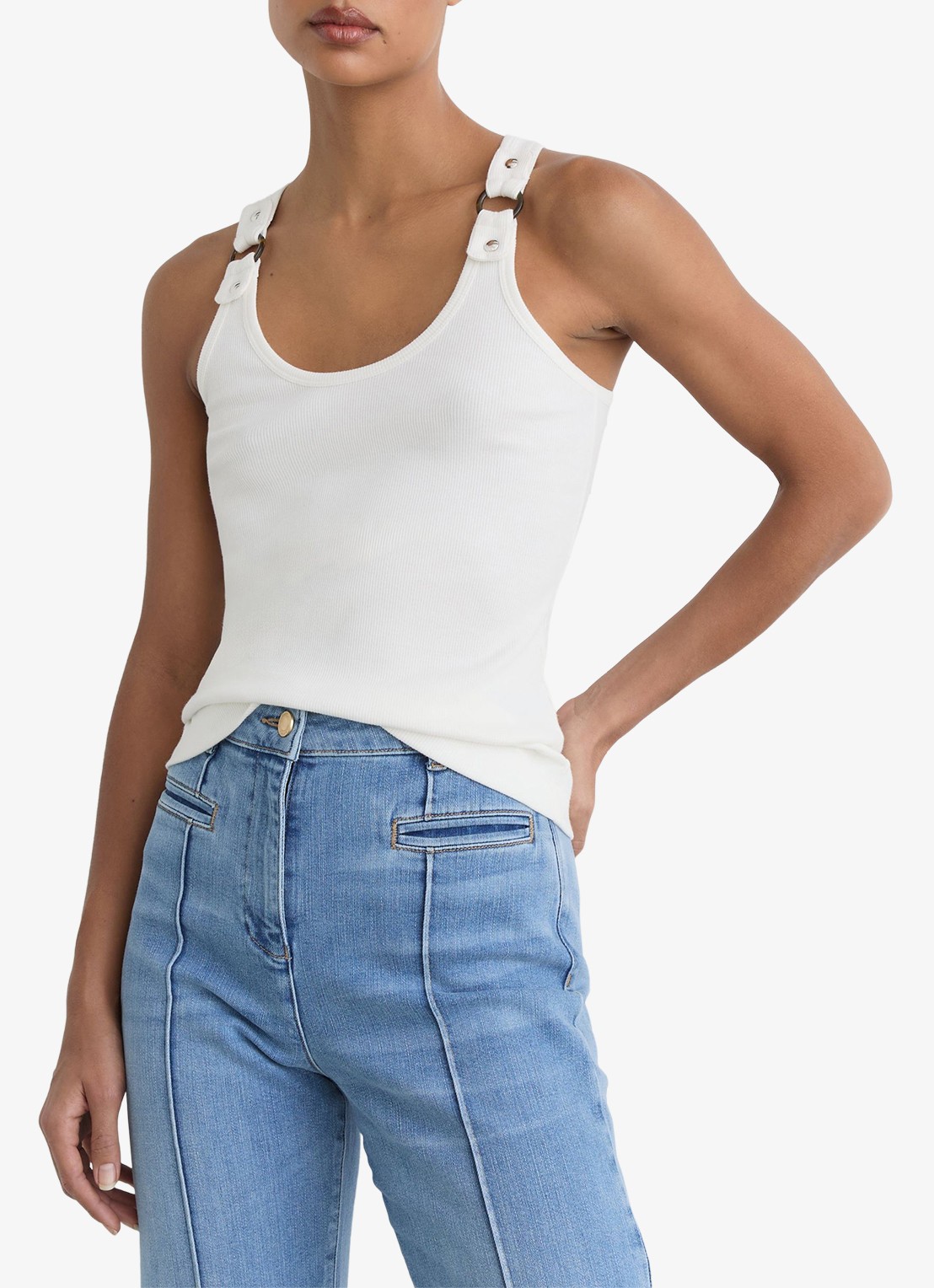 Reiss Bella ribgebreide tanktop met ringdetail - detail 2 wit