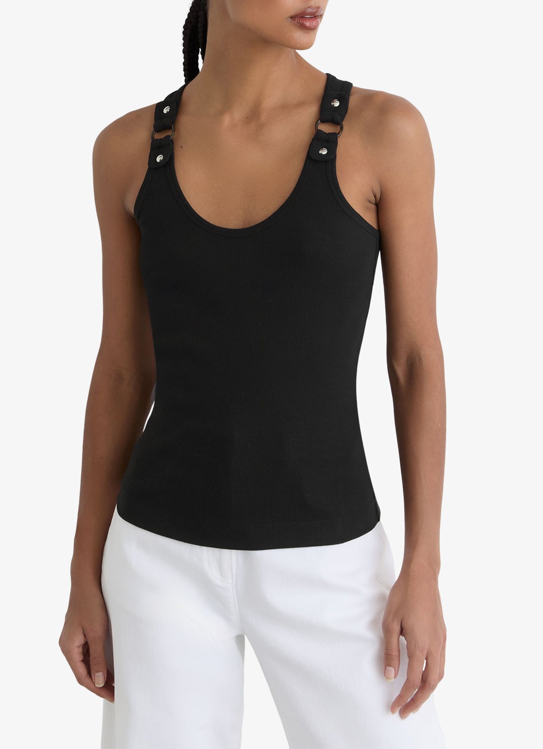 Reiss Bella ribgebreide tanktop met ringdetail - detail 3 black / zwart