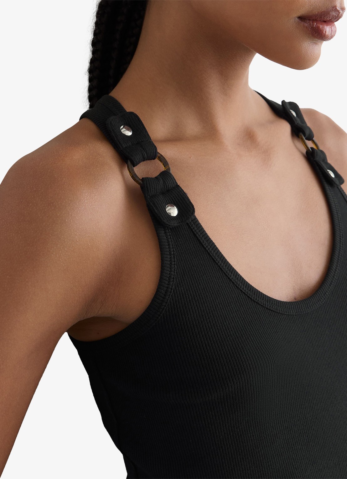Reiss Bella ribgebreide tanktop met ringdetail - detail 4 black / zwart