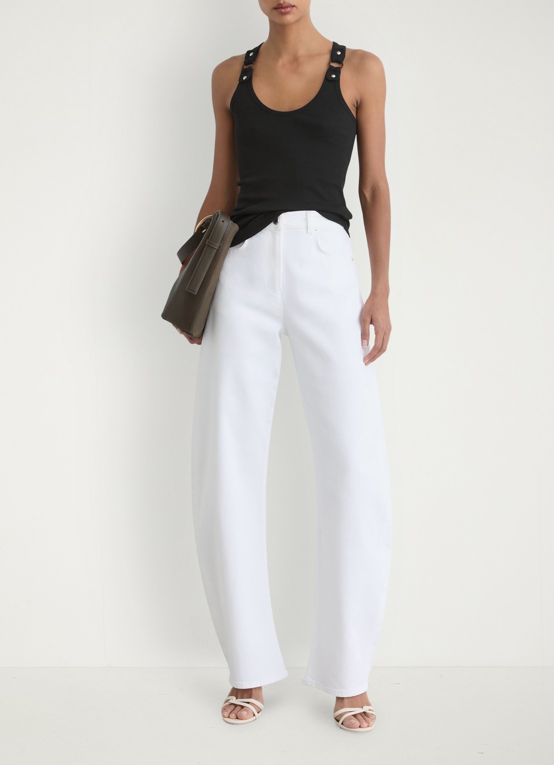 Reiss Bella ribgebreide tanktop met ringdetail - voorkant 2 black / zwart