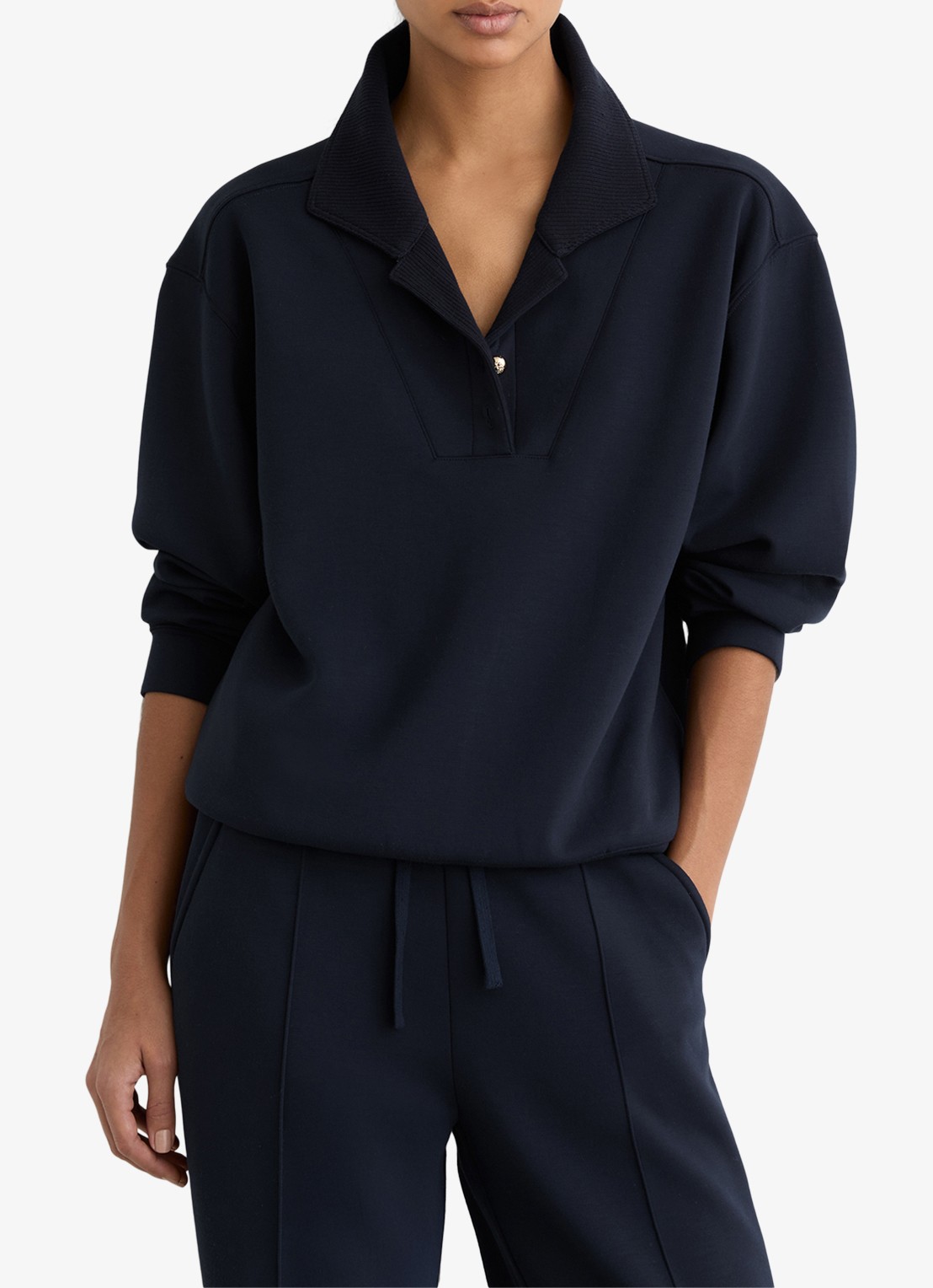 Reiss Bella sweater met polokraag  - detail 4 donkerblauw