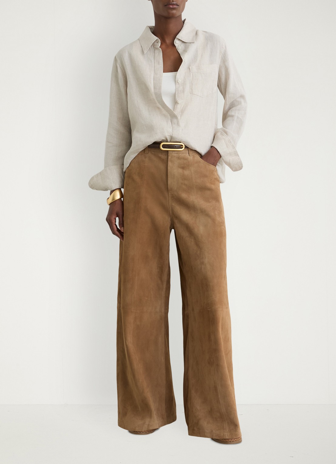 Reiss Belle blouse in linnenblend - voorkant 3 beige