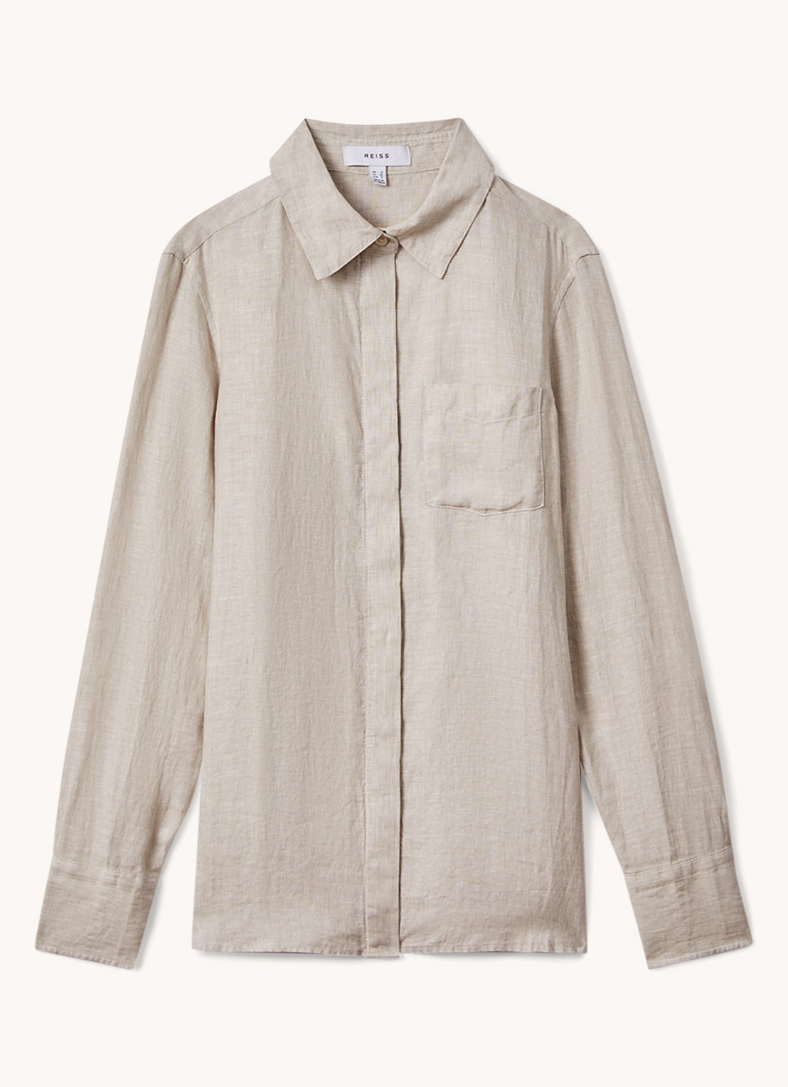 Reiss Belle blouse van linnen met borstzak - voorkant 3 beige