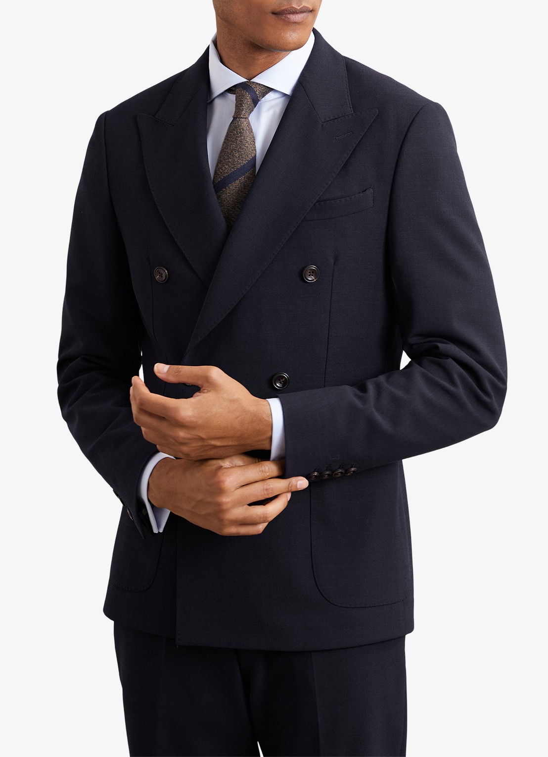Reiss Belmont double-breasted slim fit colbert in wolblend - detail 2 navy / blauw