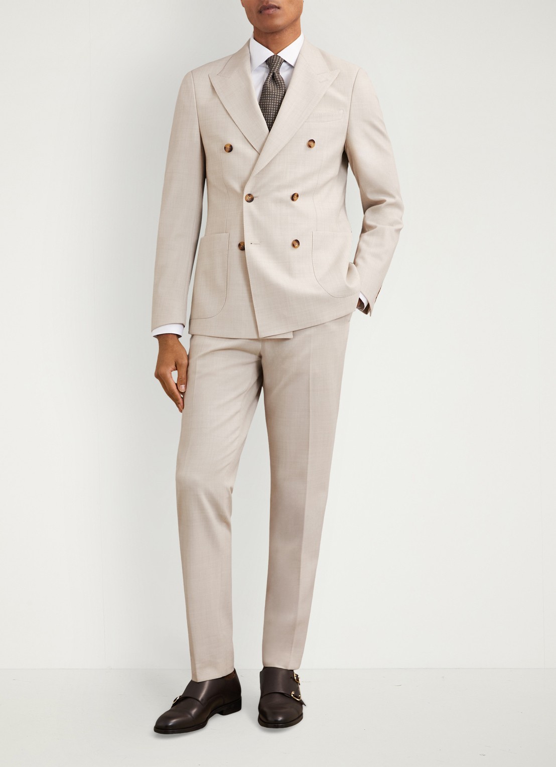 Reiss Belmont slim fit chino in wolblend - voorkant 3 stone / beige