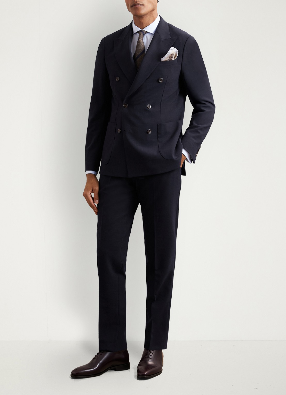 Reiss Belmont slim fit pantalon in wolblend - voorkant 4 donkerblauw