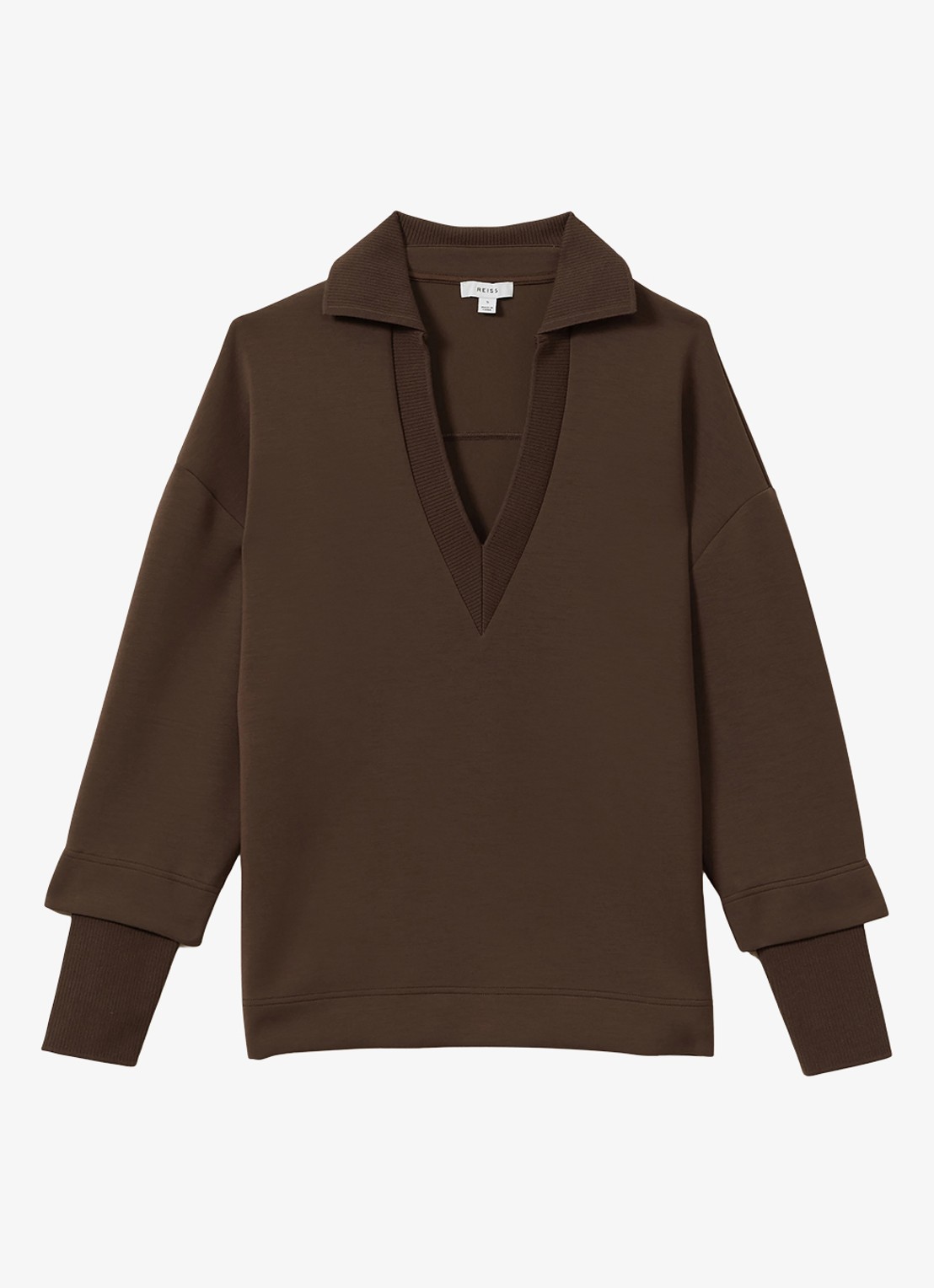 Reiss Bernie pullover met V-hals - voorkant 4 chocoladebruin