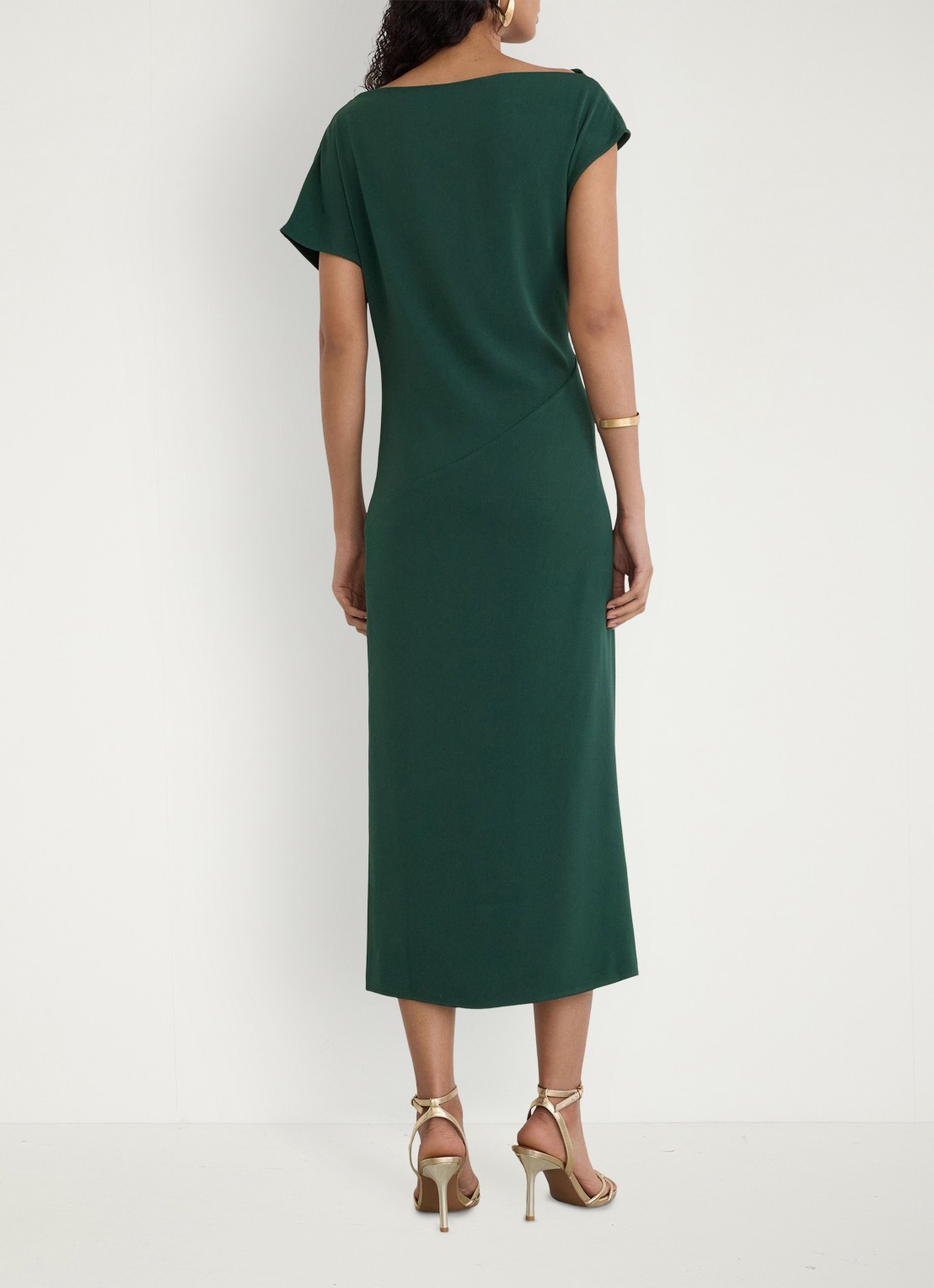 Reiss Beth midi off shoulder jurk met gedrapeerd detail - achterkant 2 donkergroen