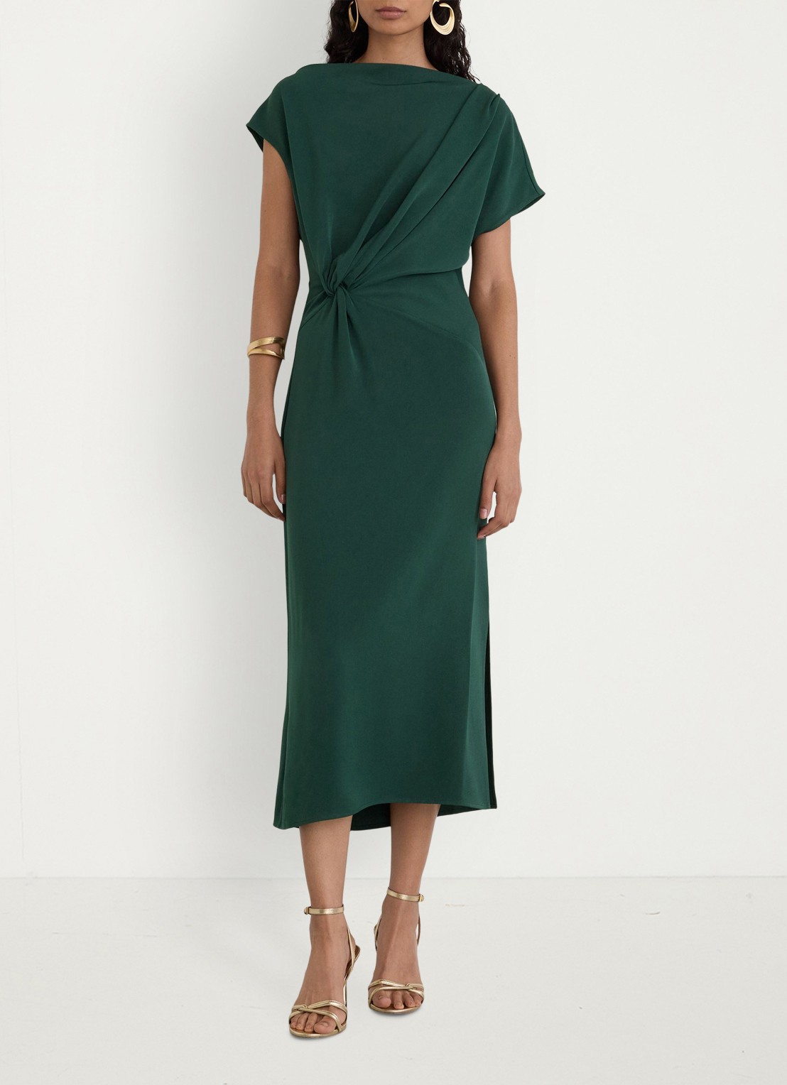 Reiss Beth midi off shoulder jurk met gedrapeerd detail - detail 3 donkergroen