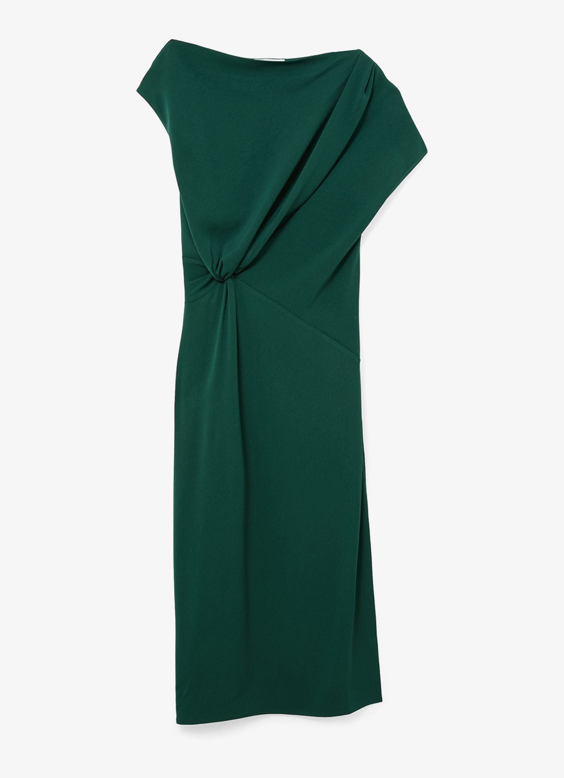 Reiss Beth midi off shoulder jurk met gedrapeerd detail - voorkant donkergroen