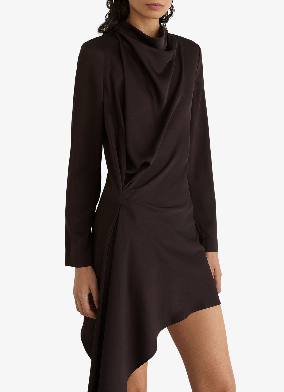 Reiss Bethany mini jurk met asymmetrische zoom - detail 2 donkerbruin