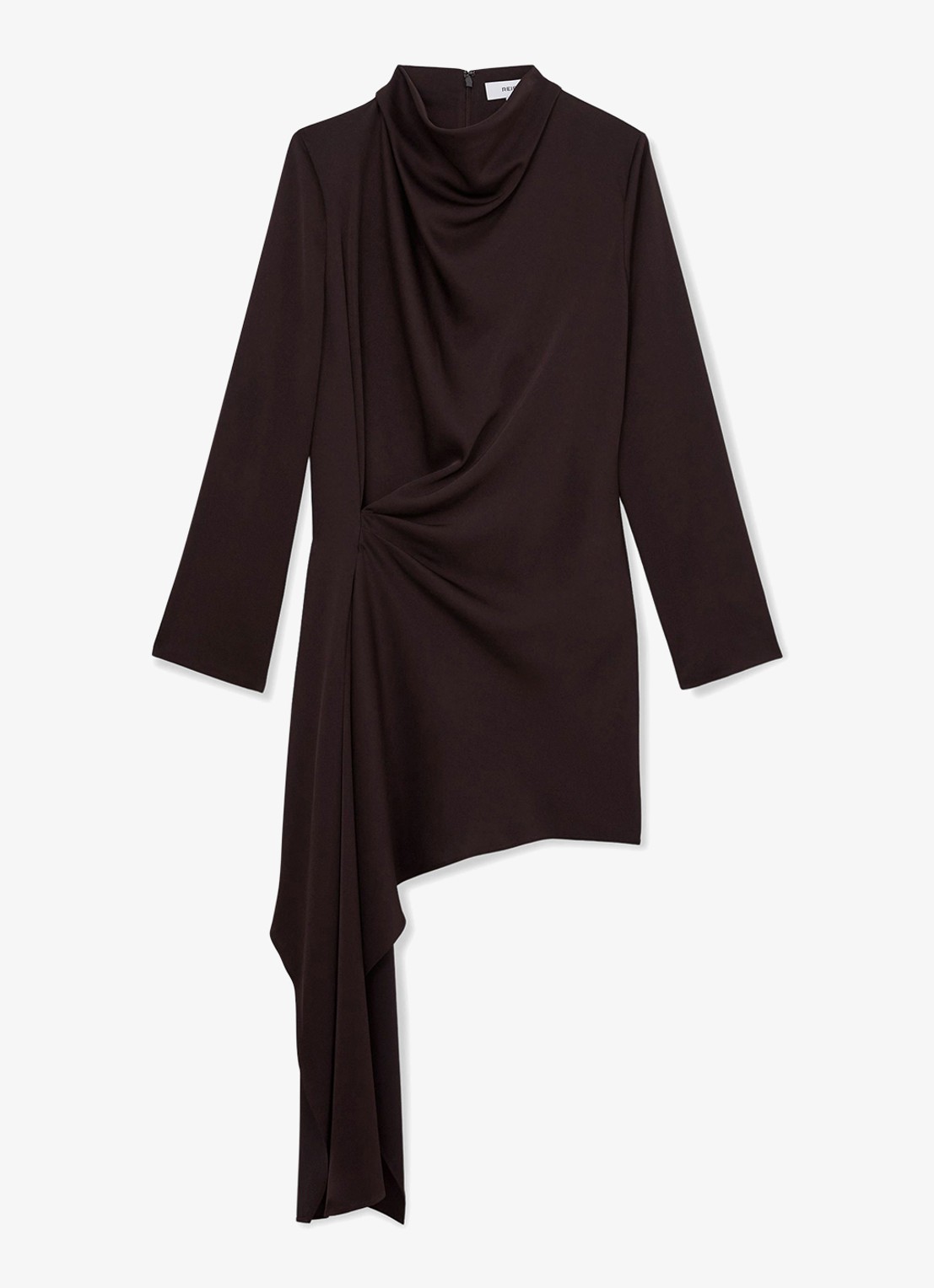Reiss Bethany mini jurk met asymmetrische zoom - voorkant 6 donkerbruin